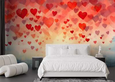 many people with hearts are raising up their arms above them, love, sharing Wall mural