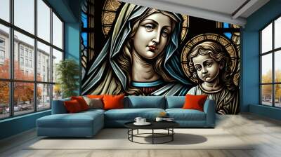 Mary and Jesus background banner art, generative AI Wall mural