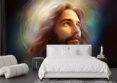 Portrait of Jesus christ, savior of Mankind, generative AI Wall mural