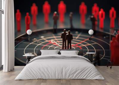 Red dartboard and black arrow connection linkage with human icon for customer focus target group and customer relation management concept Wall mural