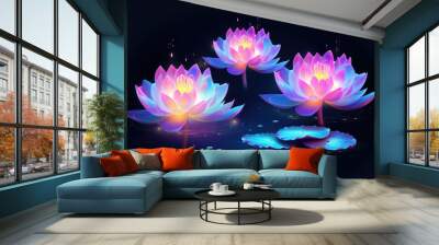 set of glowing lotus flowers Wall mural