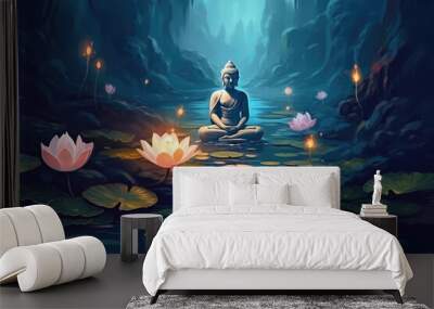 statue of buddha on a lotus flower, generative AI	 Wall mural