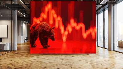 Stock market bear market trading Down trend of graph red background reducing price Wall mural