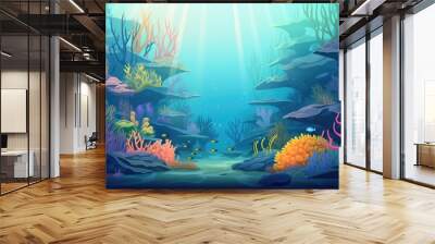 Tropical sea underwater fishes on coral reef. Aquarium oceanarium wildlife colorful marine panorama landscape nature snorkeling diving Wall mural