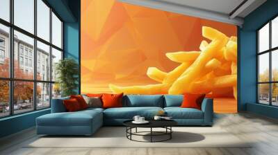 A pile of golden french fries on a table. The fries are covered in a sugary coating, giving them a sweet and salty taste. Concept of indulgence and enjoyment Wall mural