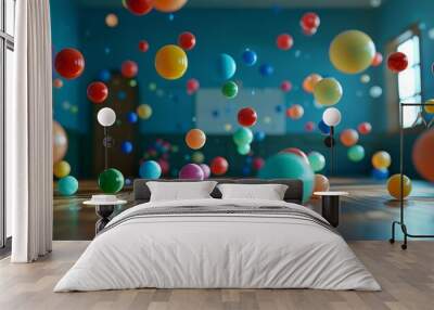 A room full of colorful balls in the air. Scene is playful and fun Wall mural