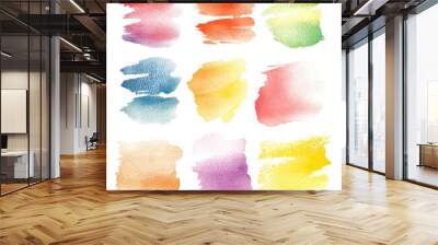 A vibrant collection of hand-painted watercolor brush strokes in various colors, perfect for creative design projects. Wall mural