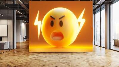 A yellow emoji with a lightning bolt on it is angry and has its mouth open Wall mural