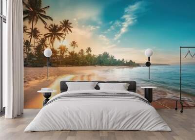 beach with coconut trees and sea Wall mural