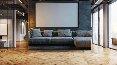 Blank wall mockup with a modern sofa in front of it. Wall mural