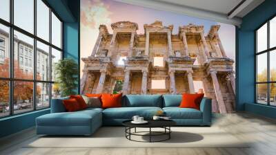 Landscape of old Celsus Library in sunset Wall mural