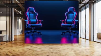 Two Gaming Chairs Under Neon Lights Wall mural