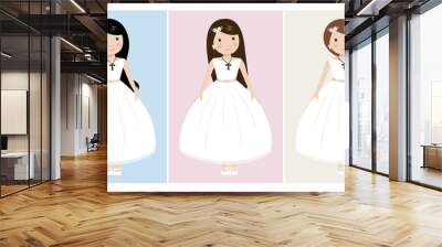 Lovely set of girls for First Communion. Isolated vector of holy communion girl. Wall mural