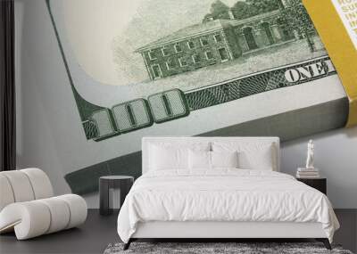 Stack of american money, one hundred dollar cash banknotes on white background, lot of one hundred dollar bills Wall mural