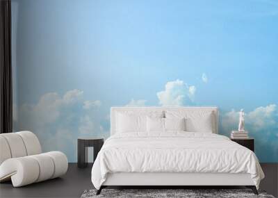 Blue sky with white cloud. The summer heaven is colorful clearing day Good weather and beautiful nature in the morning. Wall mural