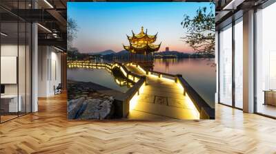 beautiful hangzhou in sunset and ancient pavilion Wall mural