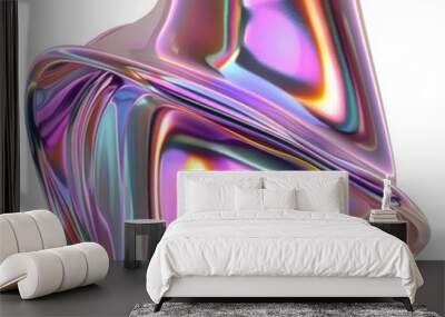 3D iridescent material shape groovy isolated Wall mural