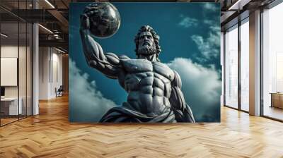 Atlas. Statue of Greek god supporting the weight of the world. Atlas statue with blue sky Wall mural