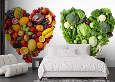 Diet detox super food & immune boosting food collection in heart shaped set Wall mural