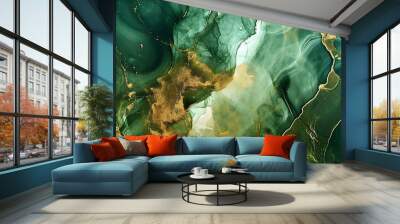 green Alcohol ink and golden colour background Wall mural