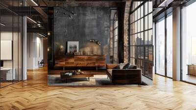 Living room interior in modern loft style. Wall mural