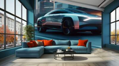 Modern cyber truck car. in the futuristic city. Wall mural