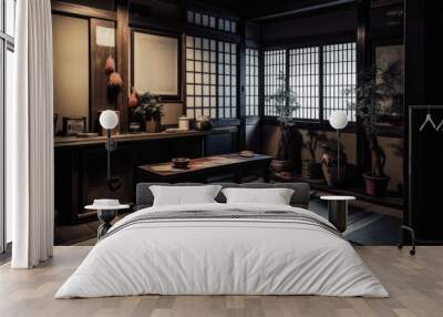 A Japanese old room. Japanese midcentury room ornaments.  Hand-edited generative AI.  Wall mural