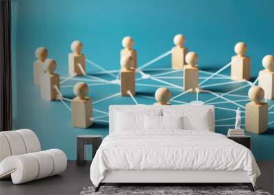 Connection, network, relation concept. human relation and network model diagram. Hand edited generative AI Wall mural