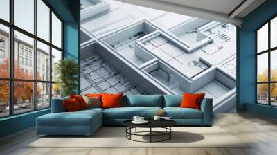 Floor plan, construction planning, blue print or floor drawing in white. Facility design. Facility planning.
 Wall mural