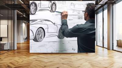 Industrial designer, car design. Hand edited generative AI. Wall mural