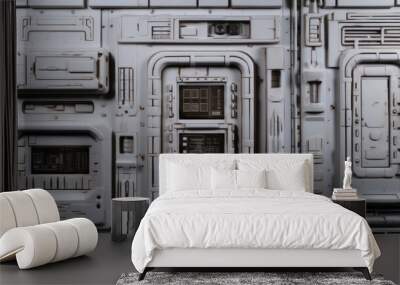 Scifi cyber space age material multifunctional background wall .Sci-fi facility. space station. shielded mechanism. scifi space ship. sci-fi hand edited AI.  Wall mural