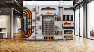 Scifi cyber space age material multifunctional background wall .Sci-fi facility. space station. shielded mechanism. scifi space ship. sci-fi hand edited AI.  Wall mural