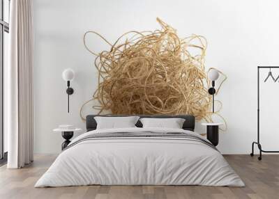 Tangled mess. Unorganized, stress, confused, complicated, concept image. Large ball of tangled and hemp string isolated on neutral white background. Wall mural