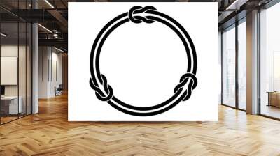 Circle frame with knots and two infinite even ropes. Black color round wires decoration. Wall mural