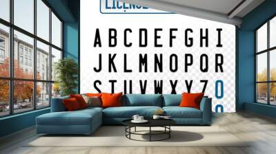 License plate font letters with embosse transparent overlay effect Wall mural