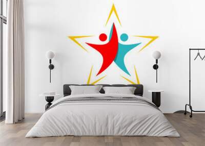 People logo. Two rising human silhouettes in a shape of star. Wall mural