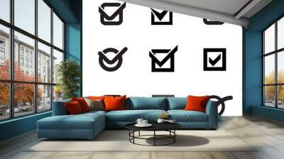 Simple black nine check marks set. Outline contour and flat styl Wall mural