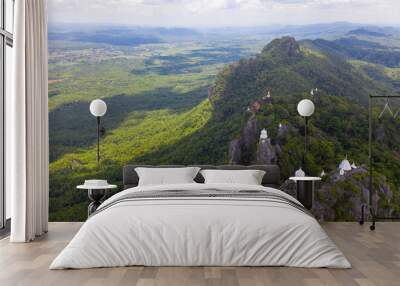 Aerial view over Wat Chalermprakiat temple on the rock cliffs of Lampang, Thailand Wall mural