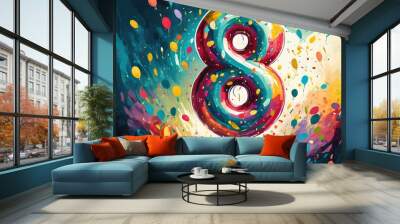 Balloon number 8, illustration for birthday or anniversary celebration, digital painting Wall mural