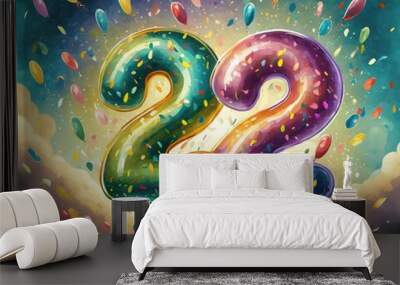 Birthday / anniversary balloon, number 22, colorful illustration with confetti en festive decoration Wall mural