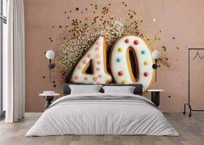 Decorated cookie, number 40, image for birthday or anniversary celebration Wall mural