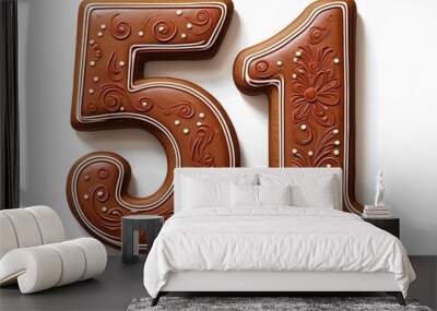 Decorated cookie, number 51, illustration for birthday or anniversary celebration Wall mural