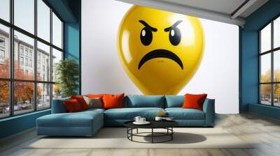 Smiley balloon with angry face, showing agitated emotions, white isolated background Wall mural