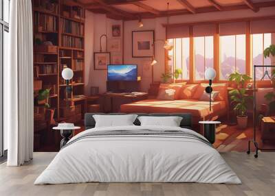 lo-fi image, Cozy room freelance people anime manga art lofi vibes Wall mural