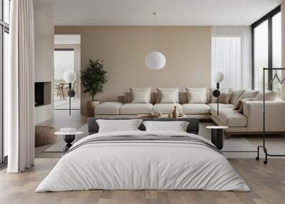 modern living room interior with sofa inspired by beige and white color AI generated Wall mural