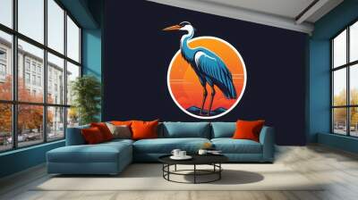 Stork logo mascot icon animal character illustration in  flat color style illustration. Ai generated image. Wall mural