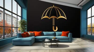 Umbrella silhouette logo design.  icon in black and gold color. Ai generated images Wall mural