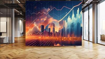 Skyrocketing Stocks A dynamic graph showing stocks soaring upwards, symbolizing rapid investment growth Ideal for financial reports or investment firm advertisements Wall mural