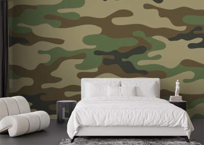 Camouflage seamless pattern. Trendy style camo, repeat print. Vector illustration. Khaki texture, military army green hunting print Wall mural