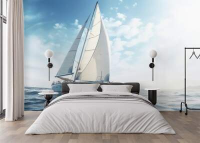 Beautiful yacht sailing boat on the sea with blue sky  Wall mural